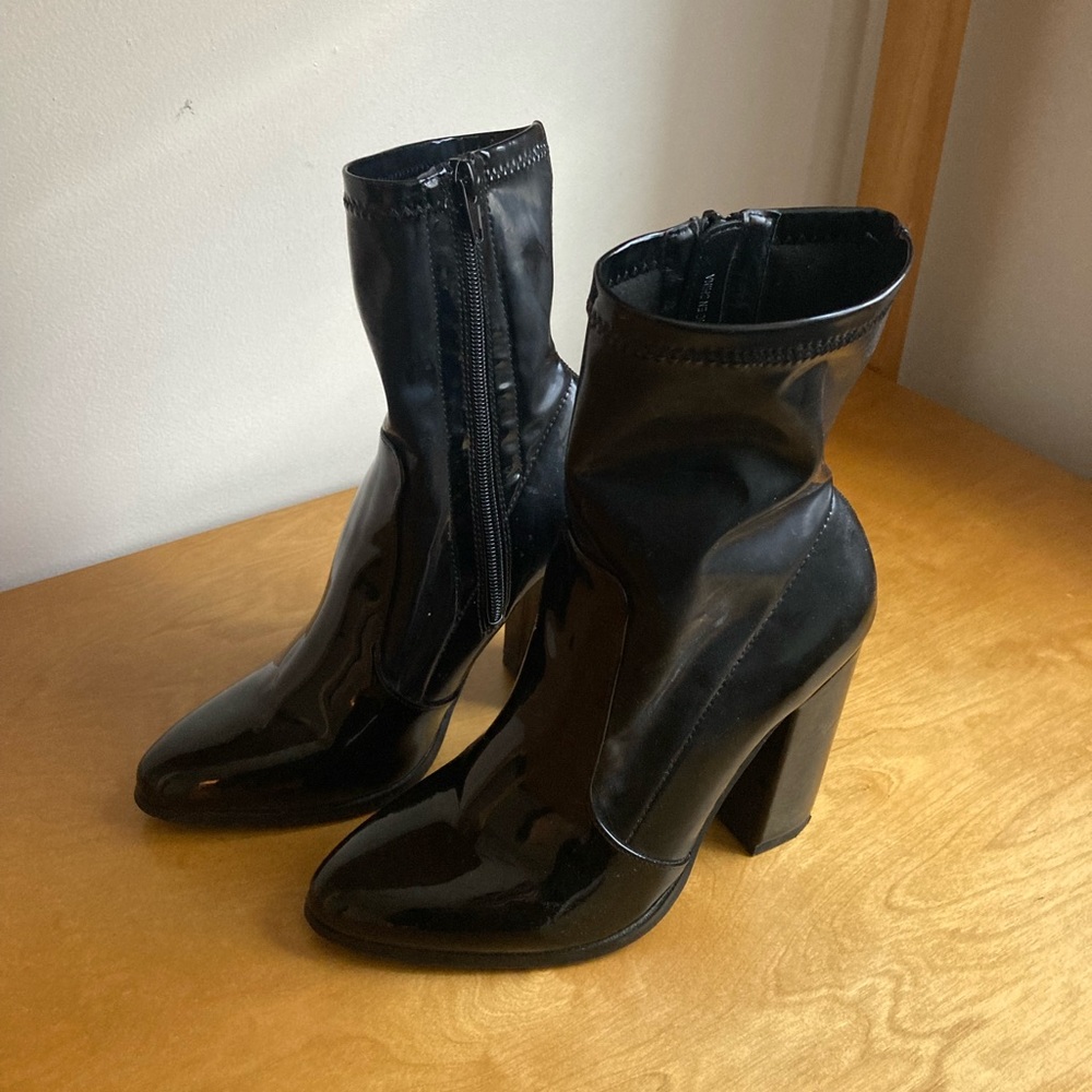 Patent Pleather High Heel Booties Sexy Size 7